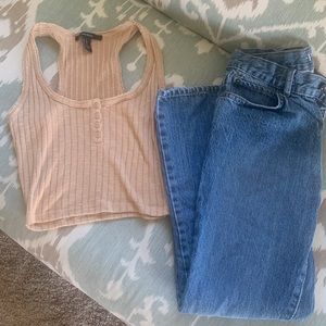 Cute outfit with jeans and tight shirt.